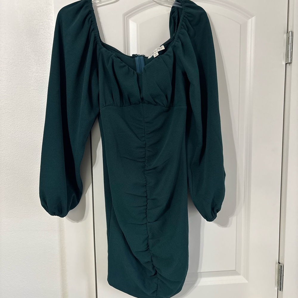 Deep Green Long Sleeve Mini Dress